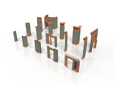 Various Architectural Decorative Elements With Wooden Frames Green Panels And Classic Designs 3d model