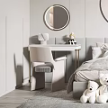 Light Gray Kids Room Interior With Bed Stuffed Toys Desk And Bean Bag Chair