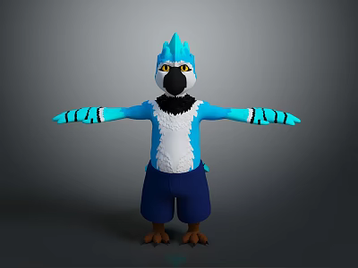 Blue Spiked Head Character And Creature With White Belly Blue Shorts Brown Claws Outstretched Arms 3d model
