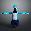 Blue Spiked Head Character And Creature With White Belly Blue Shorts Brown Claws Outstretched Arms