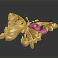 Golden Metallic Butterfly Decoration With Intricate Swirling Patterns And Glossy Finish