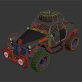 Off Road Vehicle With Large Tires Red Bumper And Spare Tire On Roof