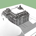 Classical European Architecture With Towered Roof Stone Facade And Arched Windows