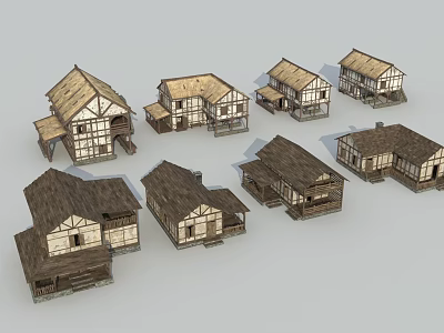 Traditional Detached Houses With Wooden Structure And Various Architectural Designs 3d model