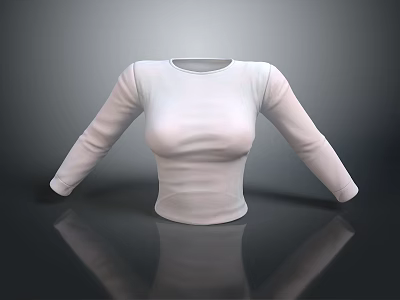 Basic Fitted White Long Sleeve Top Display on Black Background With 3D Rendered View 3d model