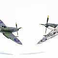 Two Green And White Vintage Fighter Planes In Flight With Propellers And Roundel Markings