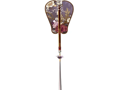 Traditional Chinese Hand Fan With Floral Embroidery And Silk Tassel Design 3d model