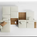 Modern Modular Sectional Sofa With White Cushions And Wooden Elements 3d model