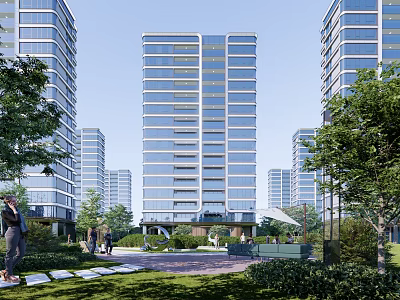 Modern High Rise Residential Building With Lush Greenery And Outdoor Recreational Space 3d model