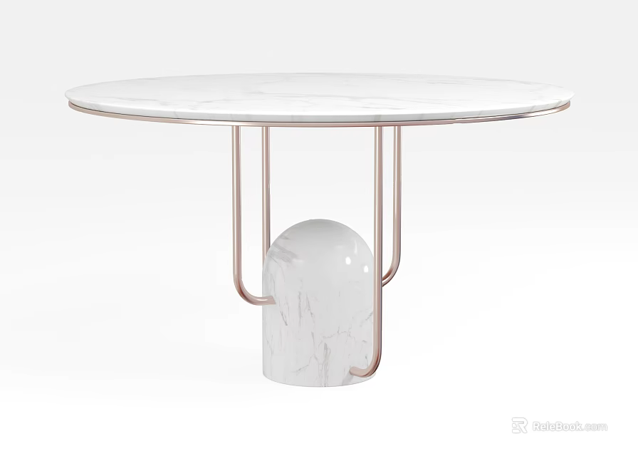 Round White Marble Coffee Table With Copper Metal Frame And Minimalist Design 3d model 