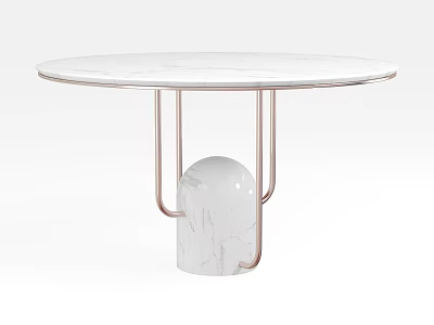 Round White Marble Coffee Table With Copper Metal Frame And Minimalist Design 3d model