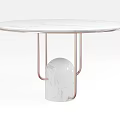 Round White Marble Coffee Table With Copper Metal Frame And Minimalist Design