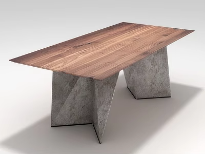 Modern Wooden Dining Table With Concrete Geometric Legs And Natural Grain Design 3d model