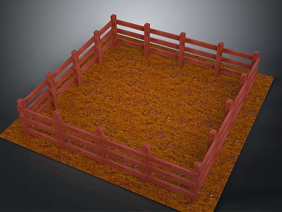 Square Area Enclosed by Red Wooden Fence With Brown Ground Surface 3d model