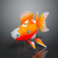 Mechanical Orange And White Goldfish With Glowing Eyes And Robotic Fins