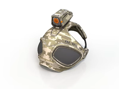 Camouflage Tactical Headgear With Protective Goggle Lens And Top Mounted Device 3d model