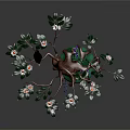 Cartoon Scene With Brown Tree Black Bird White Flowers Green Leaves And Purple Flowers On Grass