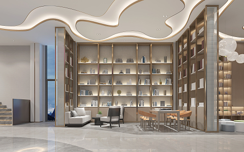 Modern Book Bar Reading Area 3d model