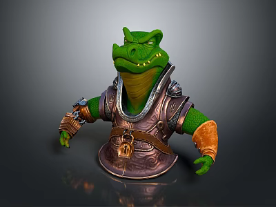 Anthropomorphic Crocodile Warrior Character With Metallic Armor And Green Skin 3d model