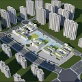 Modern School Building Complex With Green Roofs Courtyard And Surrounding High Rise Buildings