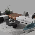 Modern L Shaped Light Gray Sofa With Throw Pillows And Black Coffee Table With Plants 3d model