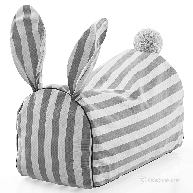 Cute Rabbit Shaped Armchair With Striped Design And Pom Pom On Top 3d model 