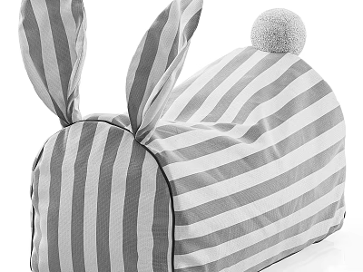 Cute Rabbit Shaped Armchair With Striped Design And Pom Pom On Top 3d model