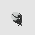 Modern Sculptural Table Lamp With Black Human Figure And White Spherical Shade