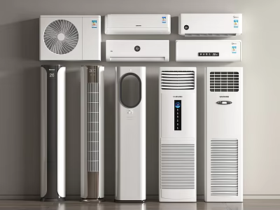 Various Types of Air Conditioners and Fans on Display for Home Use Appliances 3d model