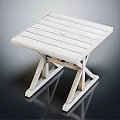 White Wooden Outdoor Side Table Featuring Slatted Top Cross Legs And Round Hole Detail
