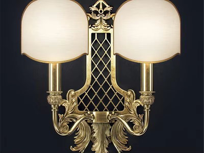 Ornate Classic Brass Wall Sconce With Double Shades And Lattice Design 3d model