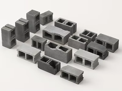Gray Concrete Blocks In Various Shapes And Sizes For Building Construction 3d model