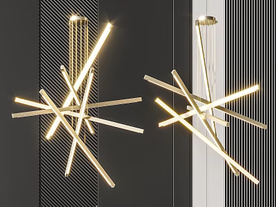 Modern Metallic Chandelier With Crossed Illuminated Bars And Striped Wall Background 3d model