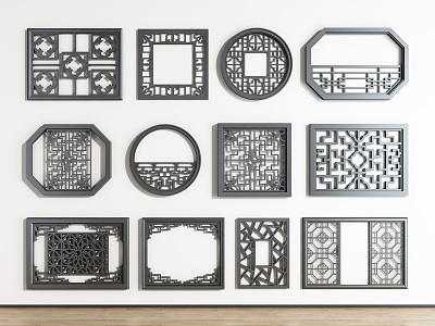 New Chinese-style openwork grilles window grilles window grilles doors and windows 3d model