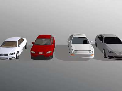 Four Different Colored Cars Including White Red And Silver Sedan Models 3d model