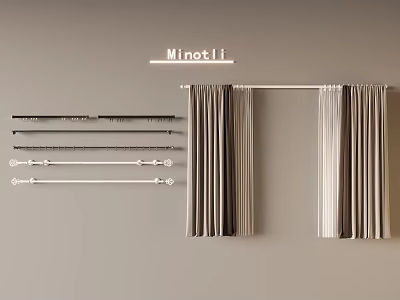 Modern Linen Curtain Design With Adjustable Metal Rods And Neutral Color Tones 3d model