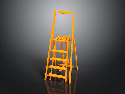 Orange Step Ladder With Handrail And Multiple Steps For Home Use 3d model
