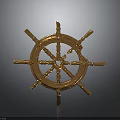 Golden Ship Wheel Ornate Decorative Design With Shiny Metal Finish For Nautical Decor