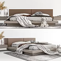 Modern Double Bed Interior With Platform Headboard Blanket Palm Plant And Stuffed Toy