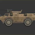 Armored Military Vehicle Featuring Desert Camouflage Roof Mounted Weapon And Large Tires