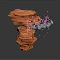 Red And White Watercraft With Antenna Structures On Orange Stacked Rocks