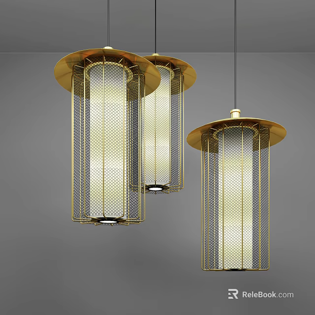Modern Golden Frame Pendant Lights With Mesh Design For Interior Decor 3d model