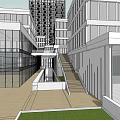 Modern High Rise Office Buildings In Urban Commercial Complex With Green Areas