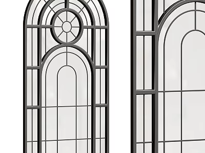 Modern Floor-to-Ceiling Windows With Arched Design Black Frames And Grid Panes 3d model