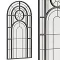 Modern Floor-to-Ceiling Windows With Arched Design Black Frames And Grid Panes 3d model