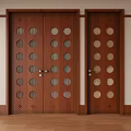 Middle ancient style solid wood glass single open double open door 3d model