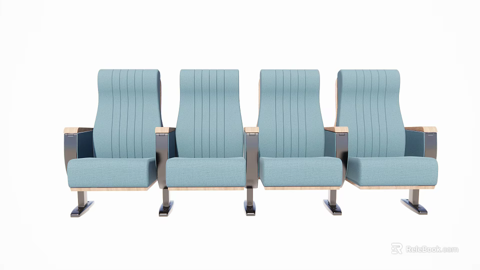 Light Blue Modern Public Chairs With Striped Backrests Upholstered Seats And Metal Legs 3d model 