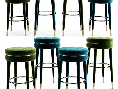 Modern Velvet Stools In Multiple Colors With Metal Legs And Gold Accents 3d model