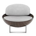Modern Single Sofa With Gray Cushion Curved Wooden Frame And Black Metal Legs Design