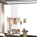White Clothes Rack Featuring Pastel Colored Hanging Clothes and Storage Shelves with Folded Clothes